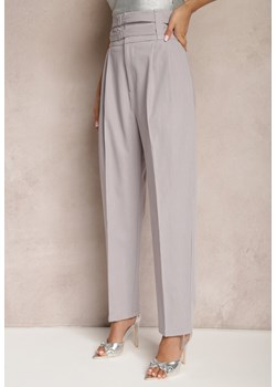 Szare Spodnie Garniturowe High Waist z Dwoma Paskami Ismera ze sklepu Renee odzież w kategorii Spodnie damskie - zdjęcie 170006908