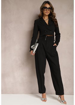 Czarne Spodnie Garniturowe High Waist z Dwoma Paskami Ismera ze sklepu Renee odzież w kategorii Spodnie damskie - zdjęcie 170006915