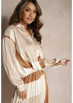 Beżowa Koszula z Bufiastymi Rękawami i Geometrycznym Printem Tavalora ze sklepu Renee odzież w kategorii Koszule damskie - zdjęcie 170006965