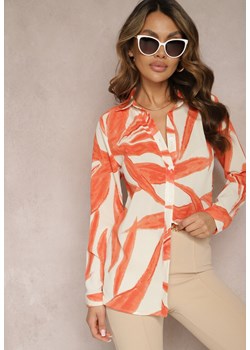 Pomarańczowo-Beżowa Koszula w Abstrakcyjny Wzór w Akwarelowym Stylu Naanin ze sklepu Renee odzież w kategorii Koszule damskie - zdjęcie 170007045
