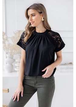 Czarna Bluzka z koronkowymi rękawami BELOXI ze sklepu TONO w kategorii Bluzki damskie - zdjęcie 170009909