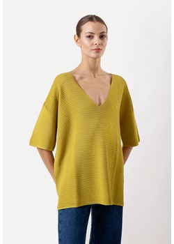 Oliwkowa bluzka oversize z prążkowanej dzianiny ze sklepu Molton w kategorii Swetry damskie - zdjęcie 170010035