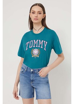 Tommy Jeans t-shirt bawełniany damski kolor zielony ze sklepu ANSWEAR.com w kategorii Bluzki damskie - zdjęcie 170010818