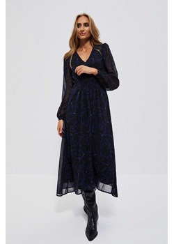 Sukienka midi z printem i bufiastymi rękawami czarna ze sklepu Moodo.pl w kategorii Sukienki - zdjęcie 170015395