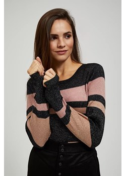 Sweter w paski z metaliczną nitką i okrągłym dekoltem czarny ze sklepu Moodo.pl w kategorii Swetry damskie - zdjęcie 170016279