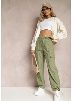 Zielone Spodnie Spadochronowe z Wysokim Stanem i Kieszeniami z Klapami Nymfa ze sklepu Renee odzież w kategorii Spodnie damskie - zdjęcie 170020316