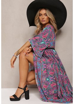Fuksjowo Ciemnobeżowa-Niebieska Oversizowa Sukienka Maxi z Ozdobnym Wzorem Paisley Amaertia ze sklepu Renee odzież w kategorii Sukienki - zdjęcie 170020346