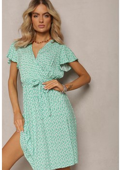 Zielona Sukienka z Kopertowym Dekoltem Wiązana w Talii z Wiskozy Acara ze sklepu Renee odzież w kategorii Sukienki - zdjęcie 170020406