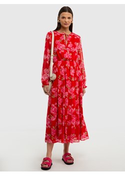 Sukienka damska midi z kwiatowym motywem czerwona Malini 603 ze sklepu Big Star w kategorii Sukienki - zdjęcie 170022917