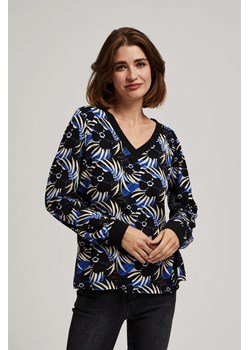 Wzorzysta bluzka z dekoltem w serek czarna ze sklepu Moodo.pl w kategorii Bluzki damskie - zdjęcie 170026089
