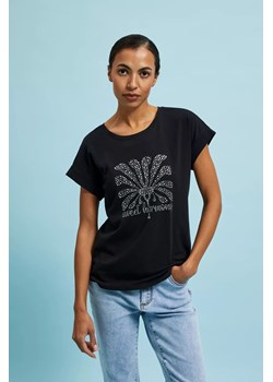 T-shirt z nadrukiem i okrągłym dekoltem czarny ze sklepu Moodo.pl w kategorii Bluzki damskie - zdjęcie 170027597