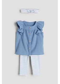 H & M - Bawełniany komplet 3-częściowy - Niebieski ze sklepu H&M w kategorii Komplety niemowlęce - zdjęcie 170039867