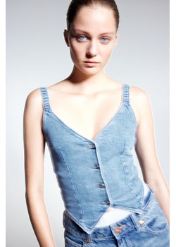 H & M - Kamizelka dżinsowa - Niebieski ze sklepu H&M w kategorii Kamizelki damskie - zdjęcie 170040298