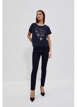 Granatowa koszulka damska z nadrukiem w kształcie twarzy ze sklepu 5.10.15 w kategorii Bluzki damskie - zdjęcie 170043467
