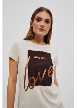 Beżowy t-shirt damski z nadrukiem ze sklepu 5.10.15 w kategorii Bluzki damskie - zdjęcie 170043496