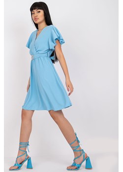 Niebieska sukienka mini z ozdobnymi rękawami ze sklepu 5.10.15 w kategorii Sukienki - zdjęcie 170043559