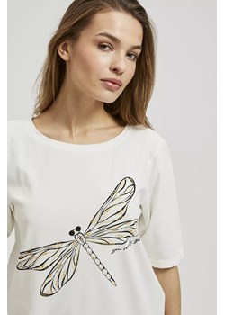 Bluzka z nadrukiem i okrągłym dekoltem biała ze sklepu Moodo.pl w kategorii Bluzki damskie - zdjęcie 170046009