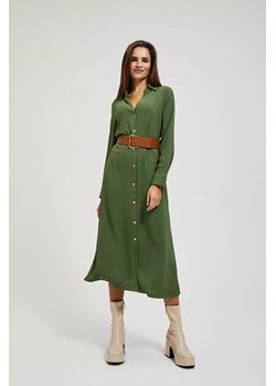Sukienka midi z szerokim paskiem khaki ze sklepu Moodo.pl w kategorii Sukienki - zdjęcie 170047187