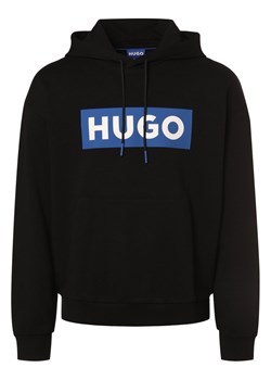 HUGO BLUE Męski sweter z kapturem - Nalves Mężczyźni Bawełna czarny nadruk ze sklepu vangraaf w kategorii Bluzy męskie - zdjęcie 170049098