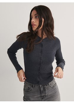 Reserved - Prążkowany kardigan z bawełną - ciemnoszary ze sklepu Reserved w kategorii Swetry damskie - zdjęcie 170052405