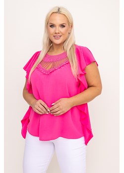 Różowa Bluzka z haftowanym dekoltem GERENO ze sklepu TONO w kategorii Bluzki damskie - zdjęcie 170058785