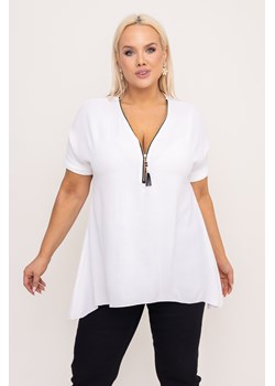 Biała Bluzka z rozsuwanym dekoltem SEZI ze sklepu TONO w kategorii Bluzki damskie - zdjęcie 170058788