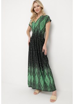 Zielono-Czarna Kopertowa Sukienka Maxi Rozkloszowana z Wiskozy Naveann ze sklepu Born2be Odzież w kategorii Sukienki - zdjęcie 170059788