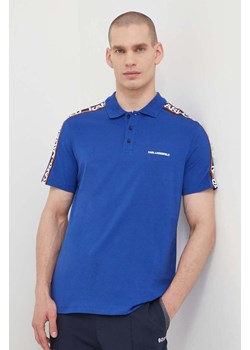 Karl Lagerfeld polo bawełniane kolor niebieski z nadrukiem ze sklepu ANSWEAR.com w kategorii T-shirty męskie - zdjęcie 170064629