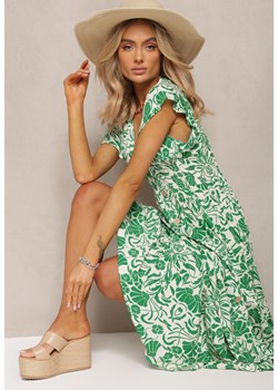 Zielona Maxi Sukienka Rozkloszowana z Kopertowym Dekoltem w Kwiatowy Wzór Leivori ze sklepu Renee odzież w kategorii Sukienki - zdjęcie 170068499