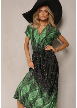 Zielono-Czarna Wiskozowa Sukienka z Koperowym Dekoltem Maxi Sllvana ze sklepu Renee odzież w kategorii Sukienki - zdjęcie 170068579