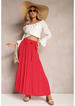 Czerwona Rozkloszowana Spódnica Maxi z Wiskozy z Materiałowymi Paskami Wintelis ze sklepu Renee odzież w kategorii Spódnice - zdjęcie 170068589