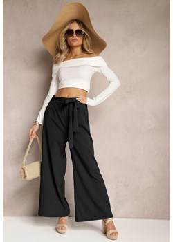 Czarne Szerokie Spodnie z Materiałowym Paskiem w Typie Paper Bag Lasette ze sklepu Renee odzież w kategorii Spodnie damskie - zdjęcie 170068619