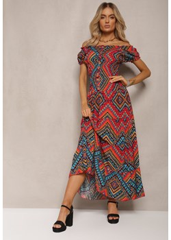 Czerwono-Niebieska Sukienka Hiszpanka Boho z Bawełny z Gumką w Talii Lovedia ze sklepu Renee odzież w kategorii Sukienki - zdjęcie 170068699