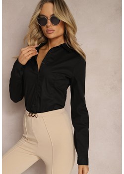 Czarna Klasyczna Koszula z Gładkiej Bawełny z Długim Rękawem Corisande ze sklepu Renee odzież w kategorii Koszule damskie - zdjęcie 170068719