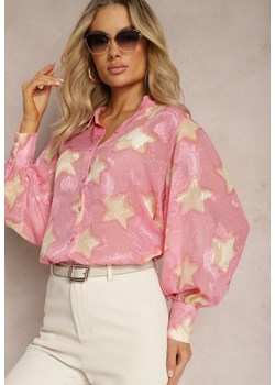 Różowa Transparentna Koszula w Gwiazdy z Luźnymi Rękawami Aicinema ze sklepu Renee odzież w kategorii Koszule damskie - zdjęcie 170068729