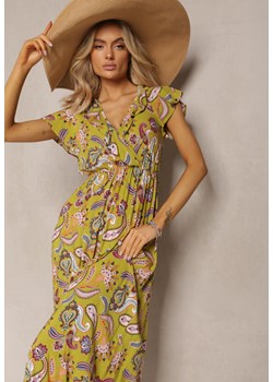 Zielona Letnia Sukienka z Gumką w Talii z Wiskozy Ozdobiona Wzorem Paisley Uviana ze sklepu Renee odzież w kategorii Sukienki - zdjęcie 170068759