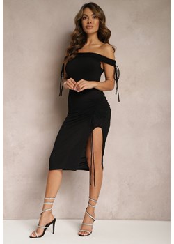 Czarna Dopasowana Sukienka Hiszpanka Midi z Rozcięciem Taratia ze sklepu Renee odzież w kategorii Sukienki - zdjęcie 170068848