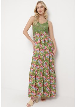 Ciemnozielona Wiskozowa Sukienka Maxi na Ramiączkach Rozkloszowana Nolwessa ze sklepu Born2be Odzież w kategorii Sukienki - zdjęcie 170069657