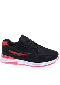 Sznurowane męskie buty sportowe Czarno czerwone /D7-3 15744 T382/ ze sklepu Pantofelek24.pl w kategorii Trampki męskie - zdjęcie 170072758