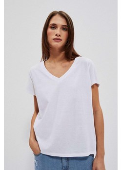Biała bawełniana koszulka z dekoltem V ze sklepu 5.10.15 w kategorii Bluzki damskie - zdjęcie 170073199