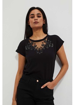 Czarna bluzka damska z ażurowym dekoltem ze sklepu 5.10.15 w kategorii Bluzki damskie - zdjęcie 170073205