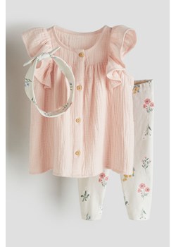 H & M - Bawełniany komplet 3-częściowy - Różowy ze sklepu H&M w kategorii Komplety niemowlęce - zdjęcie 170103805