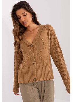 Camelowy damski sweter rozpinany w warkocze ze sklepu 5.10.15 w kategorii Swetry damskie - zdjęcie 170107796