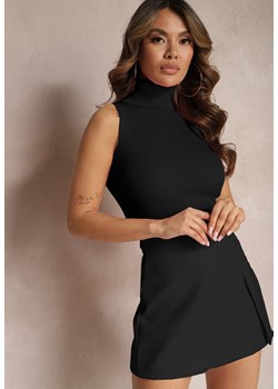 Czarna Bluzka z Elastycznego Materiału bez Rękawów z Golfem Merdia ze sklepu Renee odzież w kategorii Bluzki damskie - zdjęcie 170109666