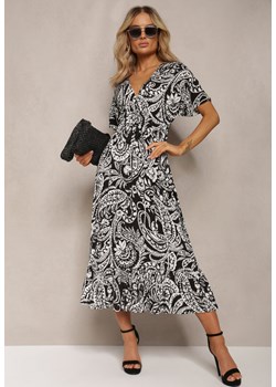 Czarna Sukienka Letnia z Gumką w Talii i Ozdobnymi Chwostami Aleriana ze sklepu Renee odzież w kategorii Sukienki - zdjęcie 170109796
