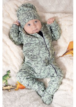 Dzianinowy pajac niemowlęcy dresowy oliwkowy w dinozaury ze sklepu 5.10.15 w kategorii Pajacyki - zdjęcie 170111635