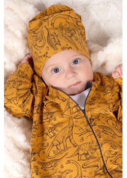 Musztardowa czapka niemowlęca dzianinowa w dinozaury ze sklepu 5.10.15 w kategorii Czapki dziecięce - zdjęcie 170111677