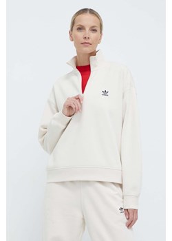 adidas Originals bluza Essentials Halfzip Sweatshirt damska kolor beżowy gładka IR5940 ze sklepu PRM w kategorii Bluzy damskie - zdjęcie 170121485