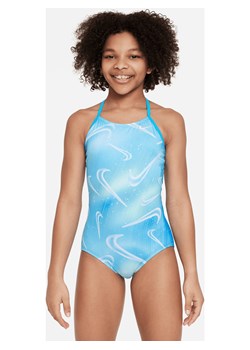 Jednoczęściowy kostium kąpielowy z ramiączkami skrzyżowanymi na plecach dla dużych dzieci (dziewcząt) Nike Aurora Swoosh - Niebieski ze sklepu Nike poland w kategorii Stroje kąpielowe - zdjęcie 170123695