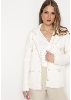 Biały Kardigan Wiskozowy Ozdobiony Złotą Nicią Eontta ze sklepu Born2be Odzież w kategorii Swetry damskie - zdjęcie 170126005